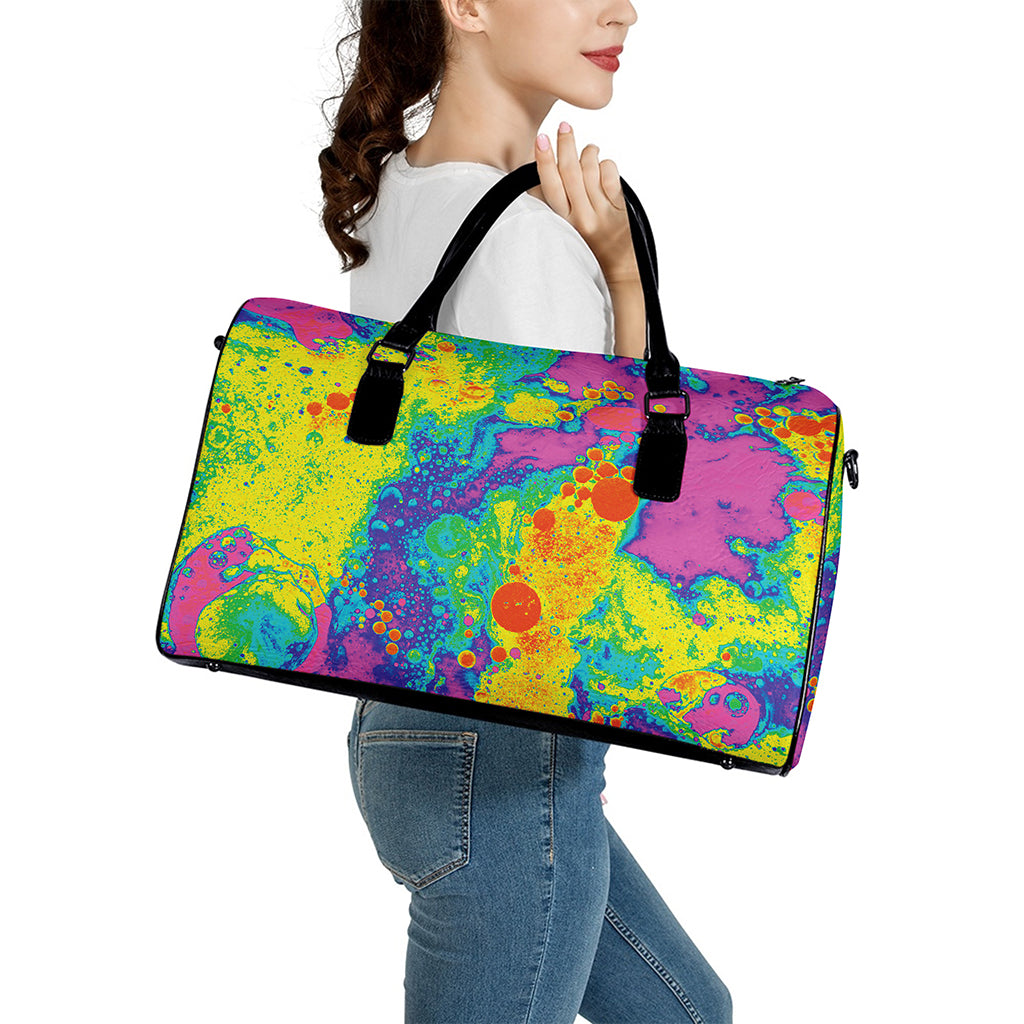 Colorful Acid Melt Print Leather Duffle Bag