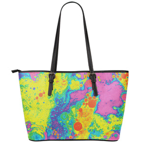 Colorful Acid Melt Print Leather Tote Bag