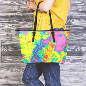 Colorful Acid Melt Print Leather Tote Bag