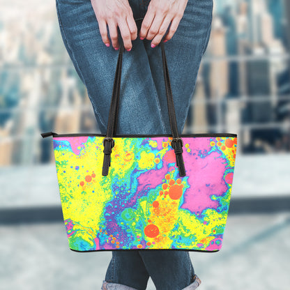 Colorful Acid Melt Print Leather Tote Bag