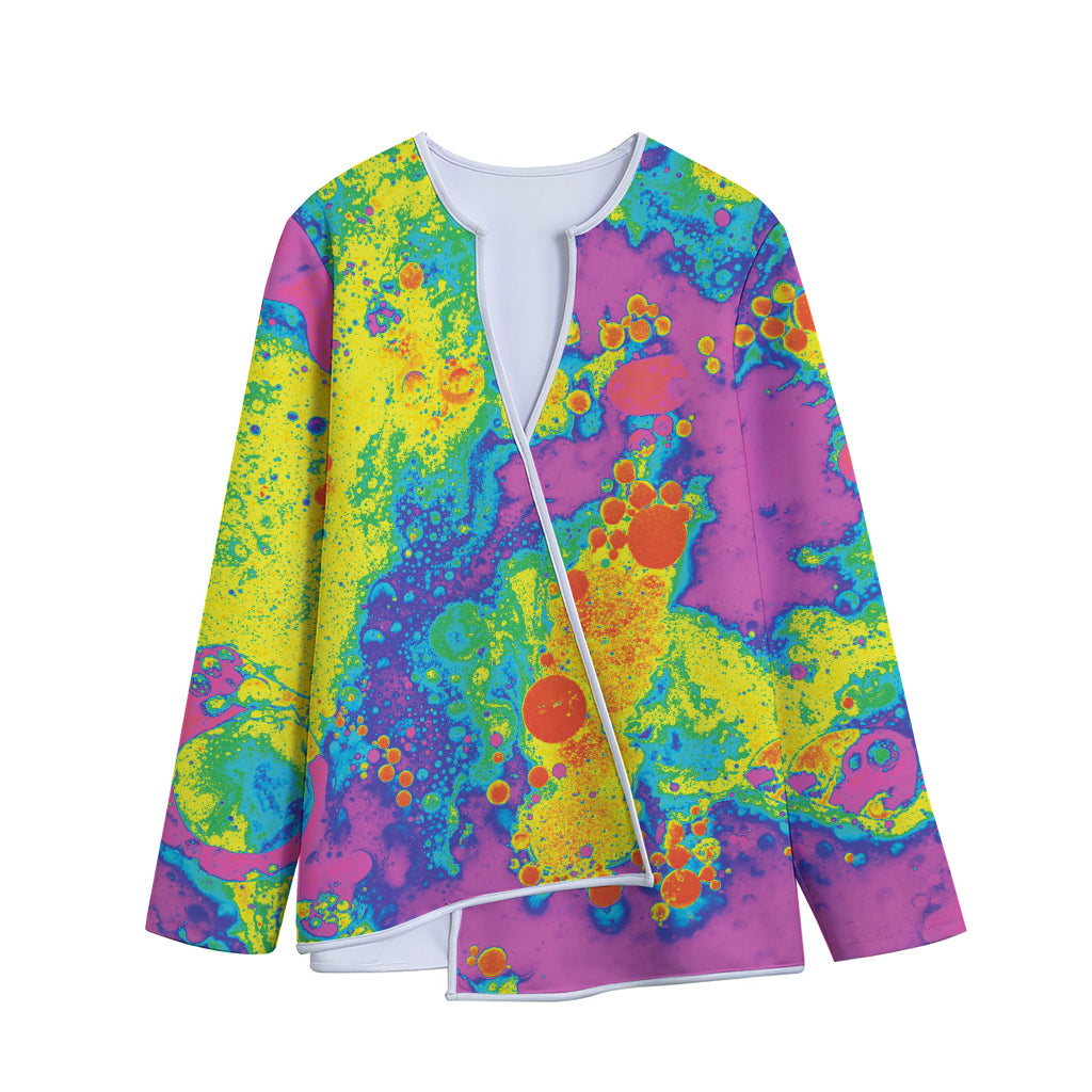 Colorful Acid Melt Print Long Sleeve Short Coat