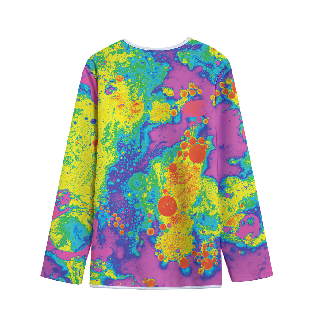 Colorful Acid Melt Print Long Sleeve Short Coat