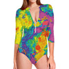 Colorful Acid Melt Print Long Sleeve Swimsuit