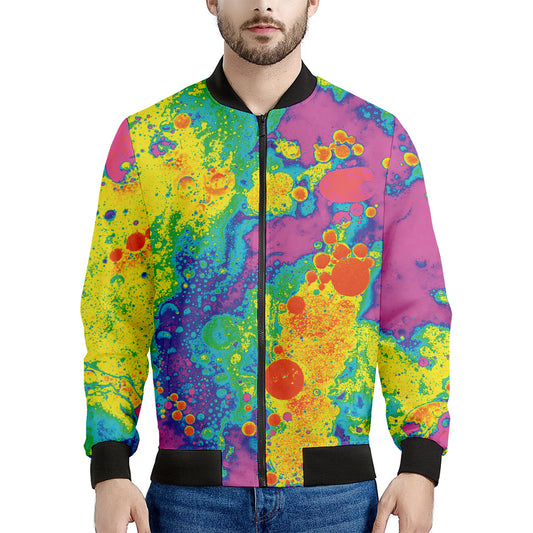 Colorful Acid Melt Print Men's Bomber Jacket