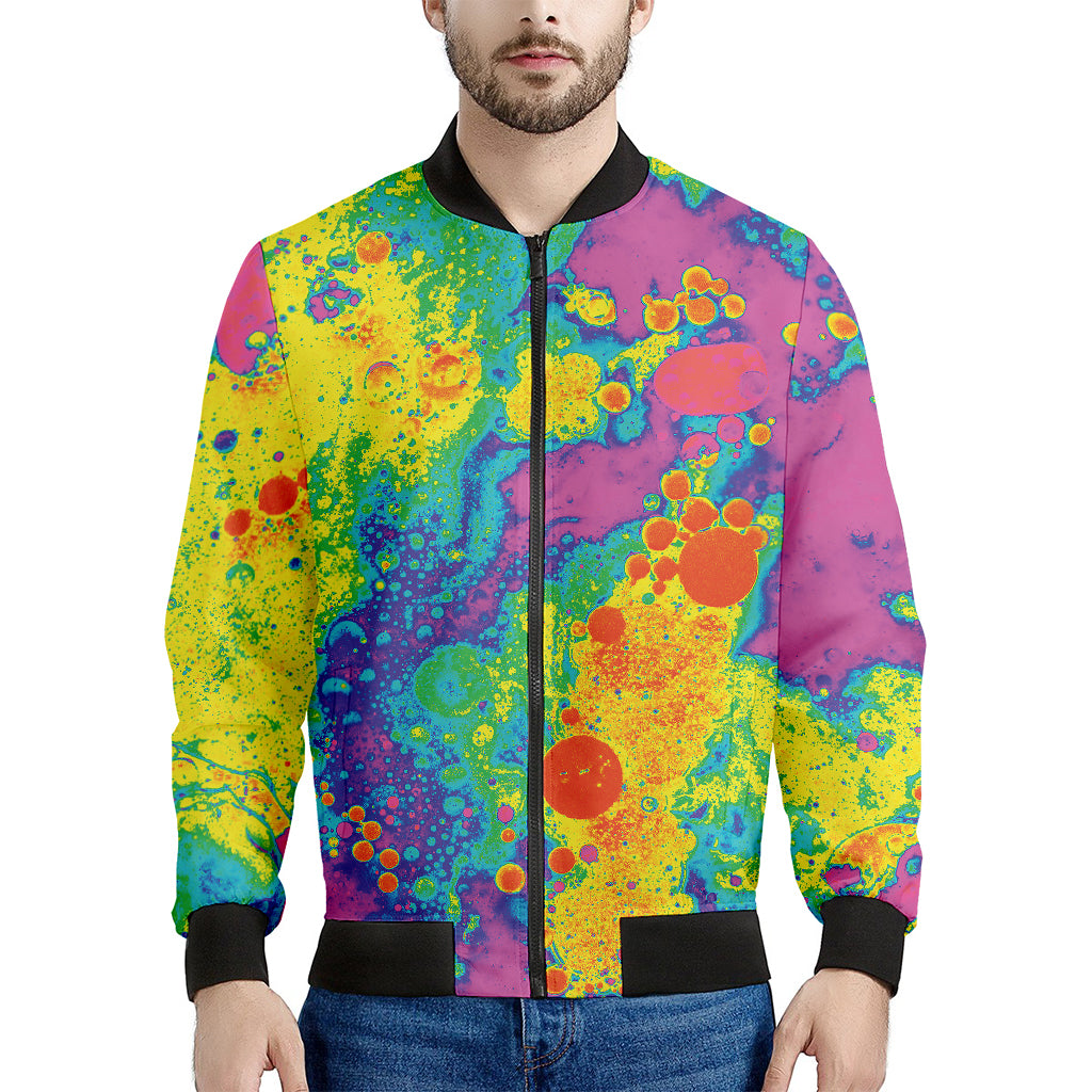 Colorful Acid Melt Print Men's Bomber Jacket