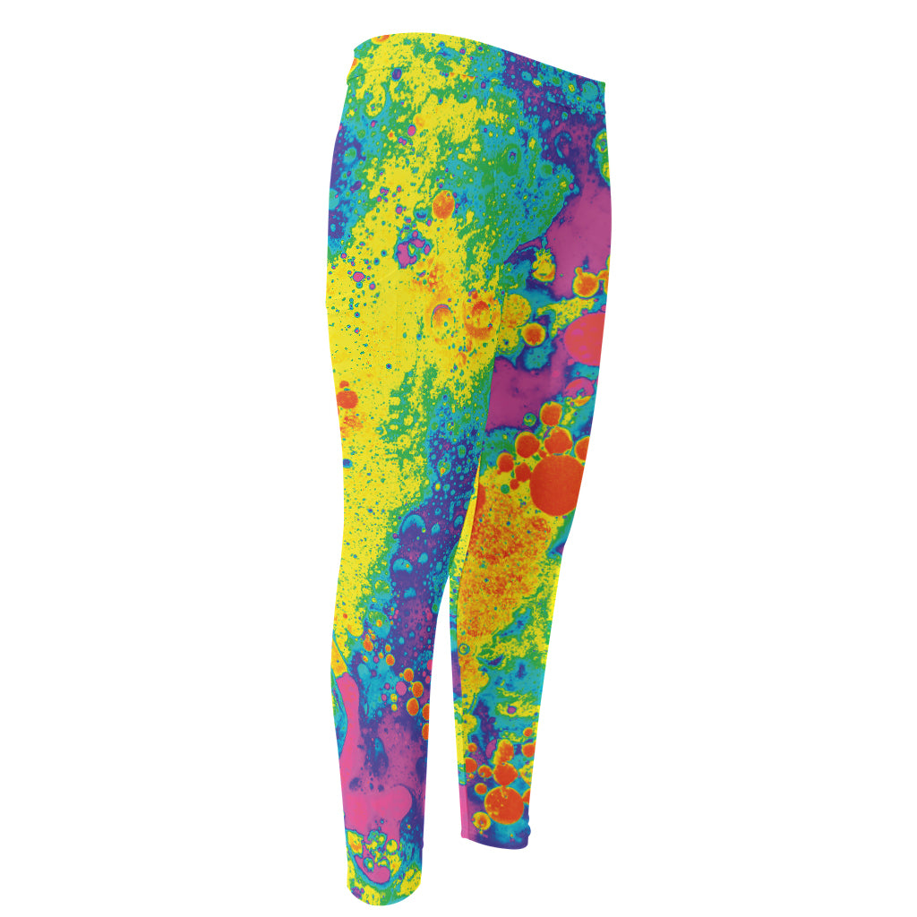 Colorful Acid Melt Print Men's Compression Pants