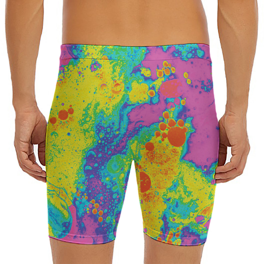 Colorful Acid Melt Print Men's Long Boxer Briefs