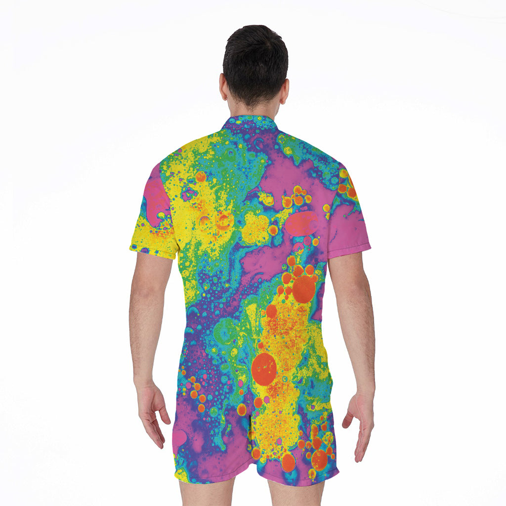 Colorful Acid Melt Print Men's Rompers