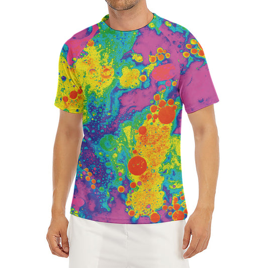 Colorful Acid Melt Print Men's Short Sleeve Rash Guard