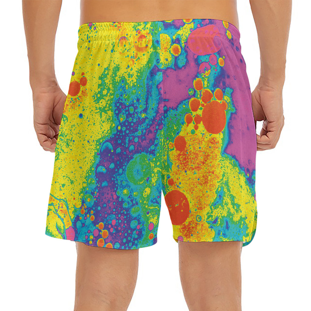 Colorful Acid Melt Print Men's Split Running Shorts