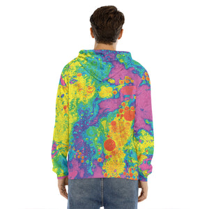 Colorful Acid Melt Print Men's Velvet Pullover Hoodie