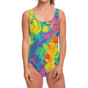 Colorful Acid Melt Print One Piece Swimsuit