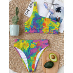 Colorful Acid Melt Print One Shoulder Bikini Top