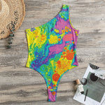 Colorful Acid Melt Print One Shoulder Bodysuit