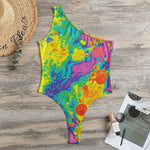 Colorful Acid Melt Print One Shoulder Bodysuit