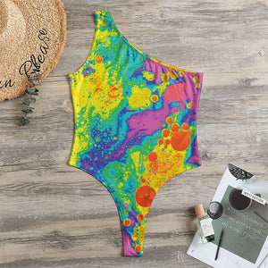 Colorful Acid Melt Print One Shoulder Bodysuit