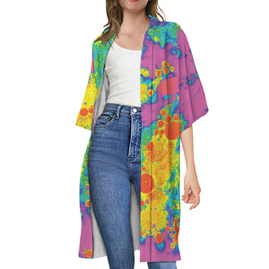 Colorful Acid Melt Print Open Front Beach Cover Up