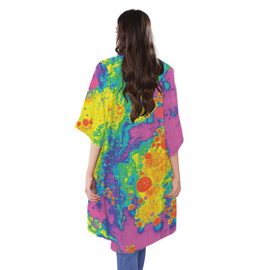 Colorful Acid Melt Print Open Front Beach Cover Up