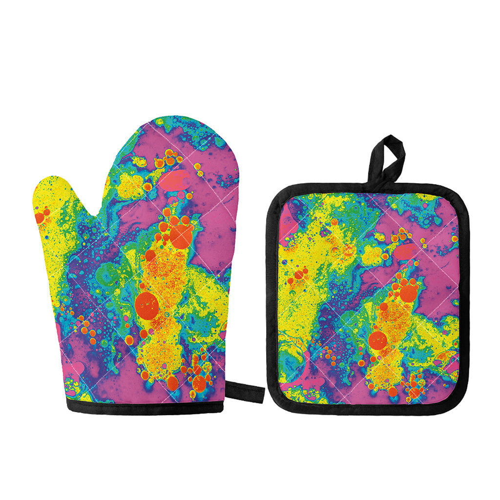 Colorful Acid Melt Print Oven Mitt And Pot Holder Set