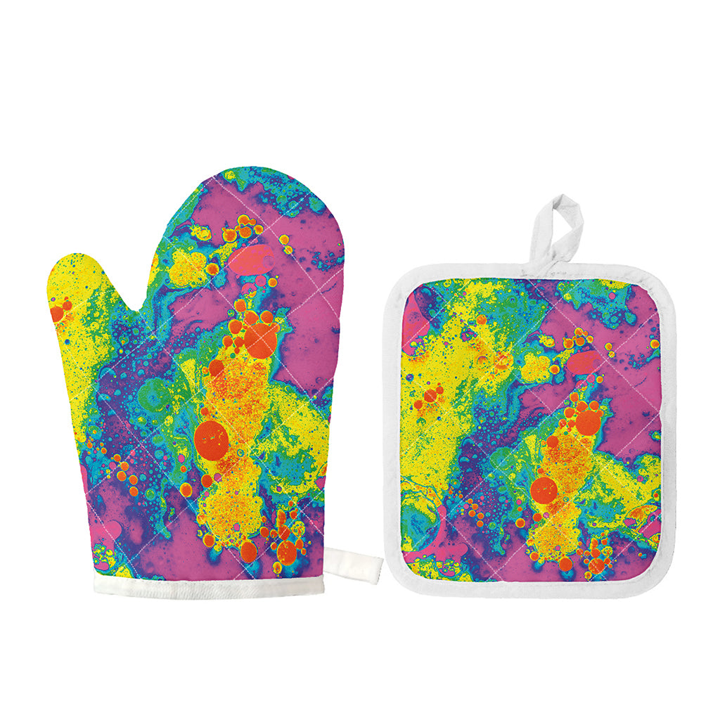 Colorful Acid Melt Print Oven Mitt And Pot Holder Set