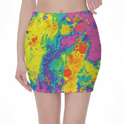 Colorful Acid Melt Print Pencil Mini Skirt