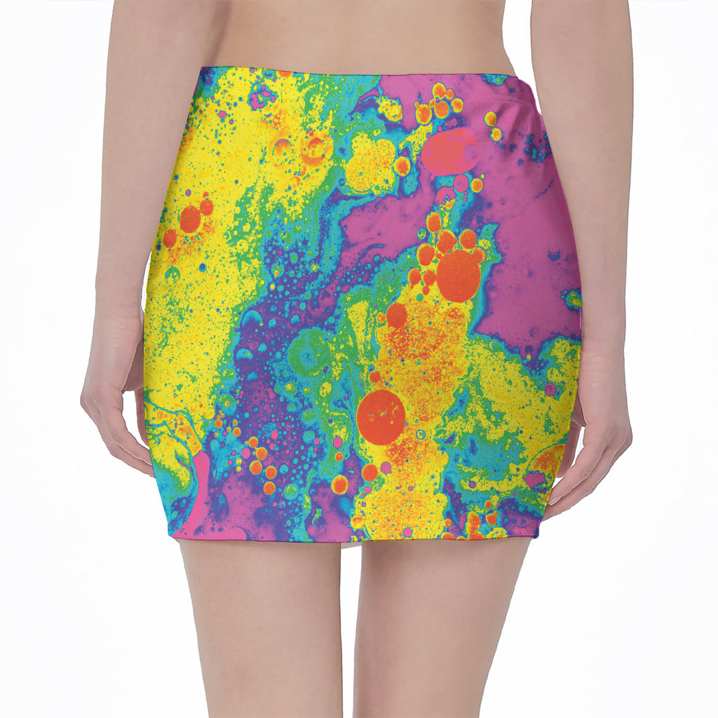 Colorful Acid Melt Print Pencil Mini Skirt