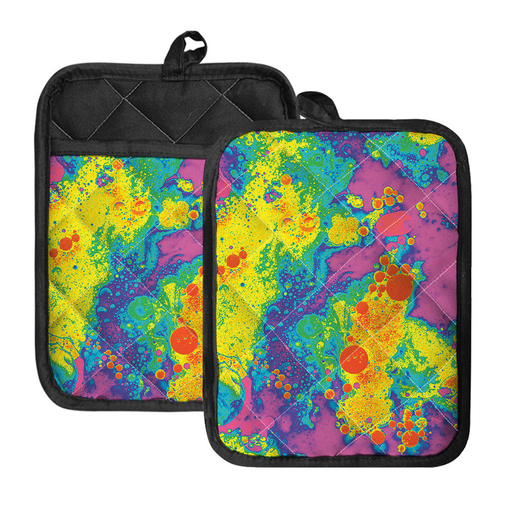 Colorful Acid Melt Print Pot Holders With Pocket