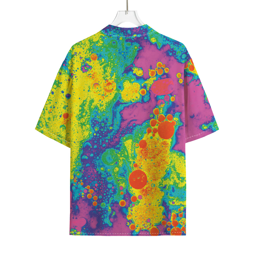 Colorful Acid Melt Print Rayon Hawaiian Shirt