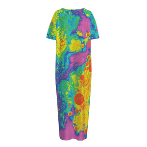 Colorful Acid Melt Print Short Sleeve Long Nightdress