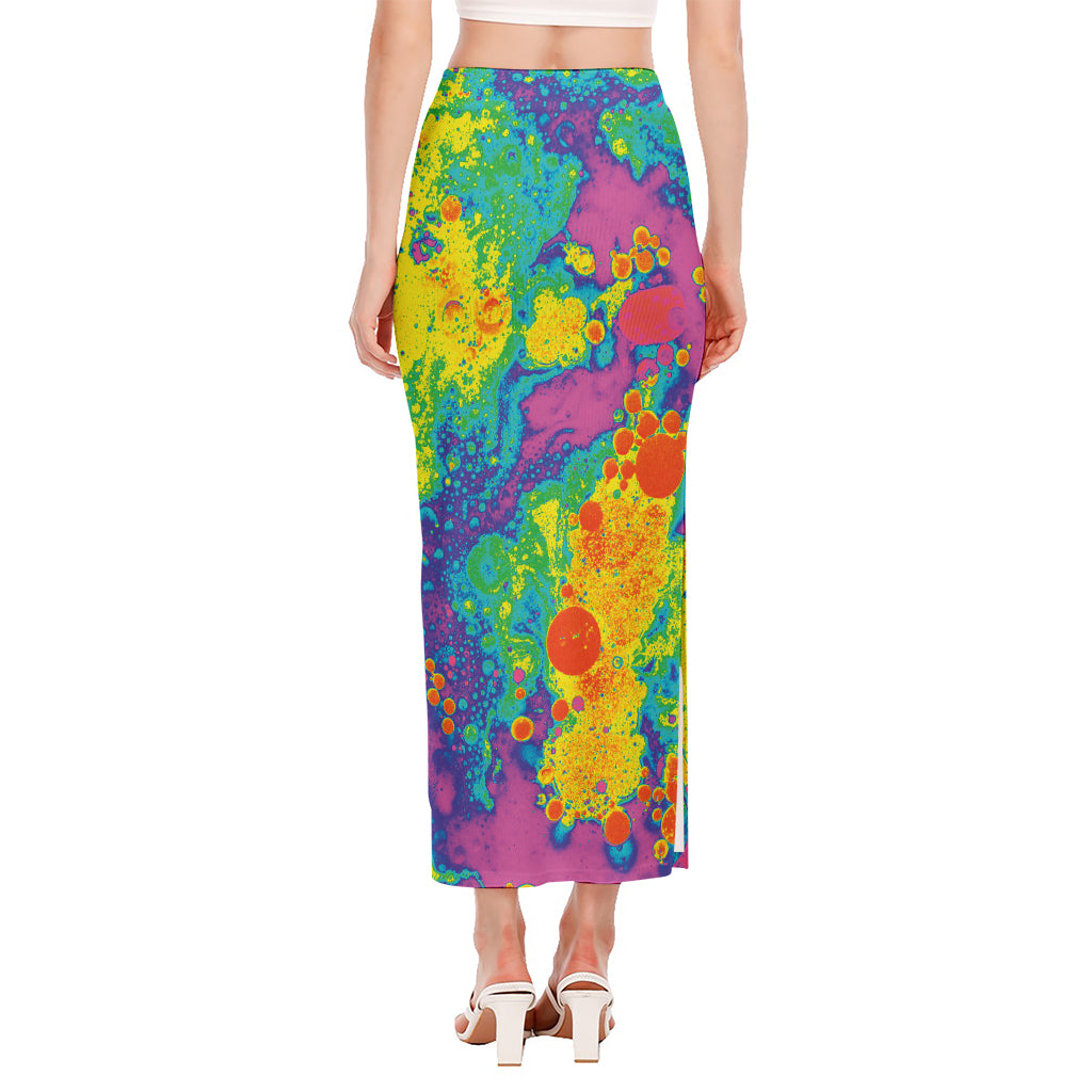 Colorful Acid Melt Print Side Slit Maxi Skirt