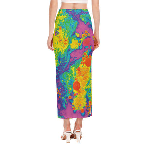 Colorful Acid Melt Print Side Slit Maxi Skirt