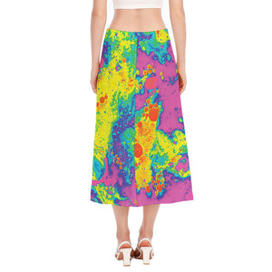 Colorful Acid Melt Print Side Slit Midi Skirt