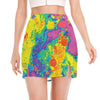 Colorful Acid Melt Print Side Slit Mini Skirt