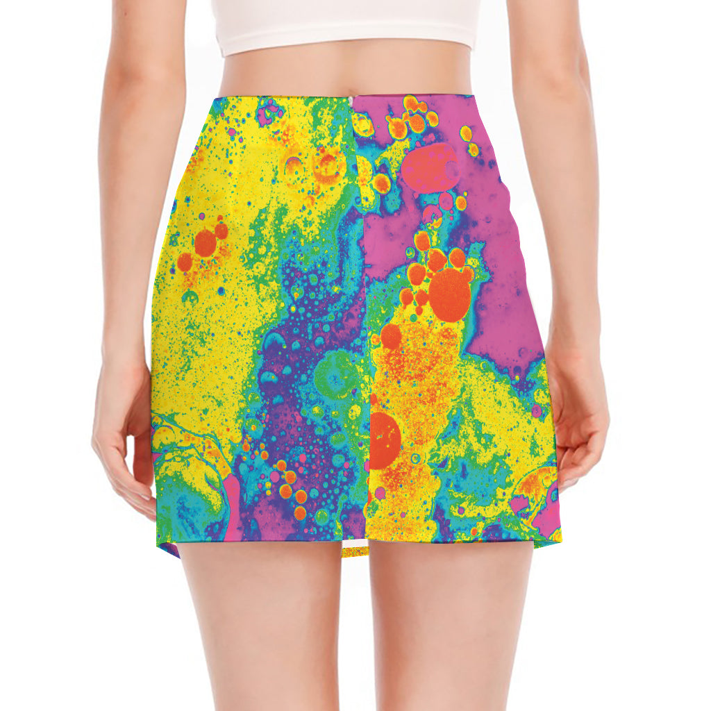 Colorful Acid Melt Print Side Slit Mini Skirt