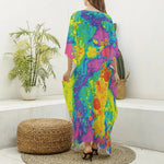 Colorful Acid Melt Print Silk V-Neck Kaftan Dress