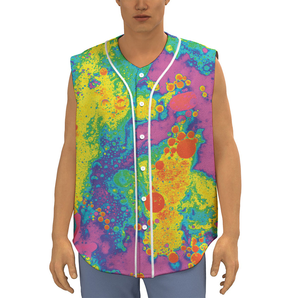 Colorful Acid Melt Print Sleeveless Baseball Jersey