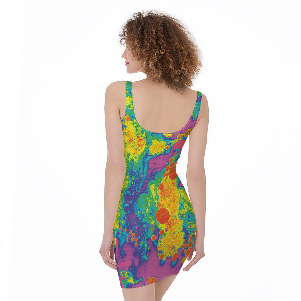 Colorful Acid Melt Print Sleeveless Bodycon Dress