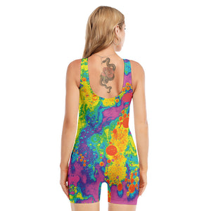 Colorful Acid Melt Print Sleeveless One Piece Swimsuit