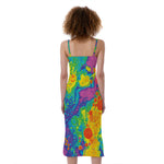 Colorful Acid Melt Print Slim Fit Midi Cami Dress