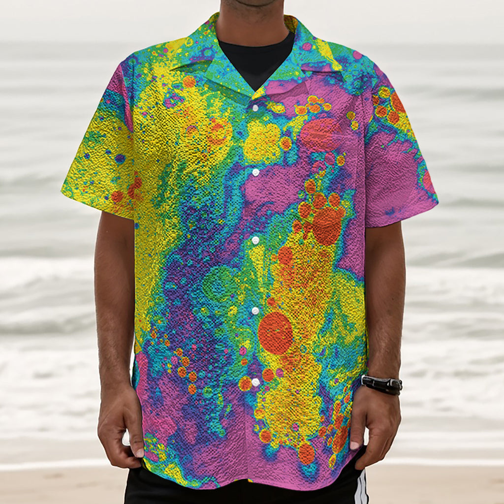 Colorful Acid Melt Print Textured Short Sleeve Shirt