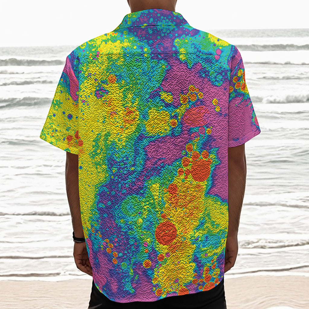 Colorful Acid Melt Print Textured Short Sleeve Shirt