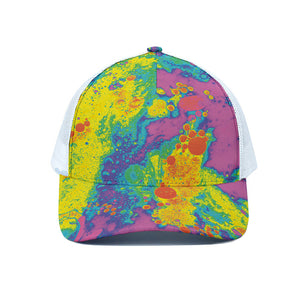 Colorful Acid Melt Print White Mesh Trucker Cap