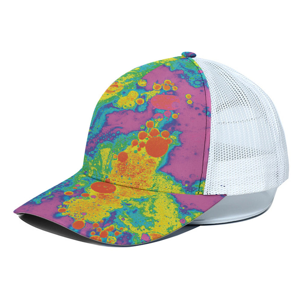 Colorful Acid Melt Print White Mesh Trucker Cap