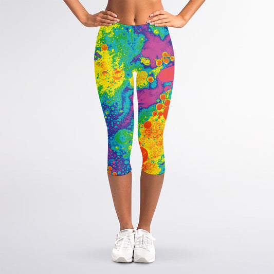 Colorful Acid Melt Print Women's Capri Leggings
