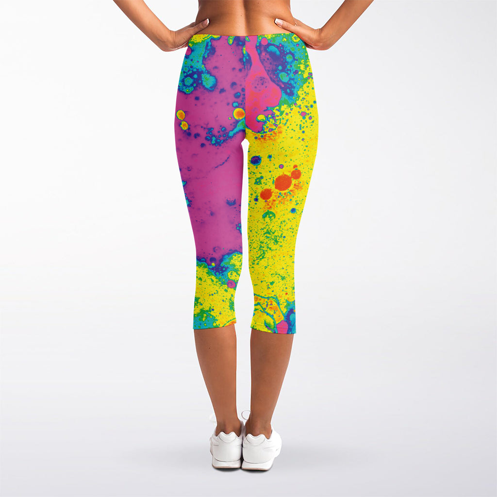 Colorful Acid Melt Print Women's Capri Leggings