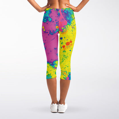 Colorful Acid Melt Print Women's Capri Leggings