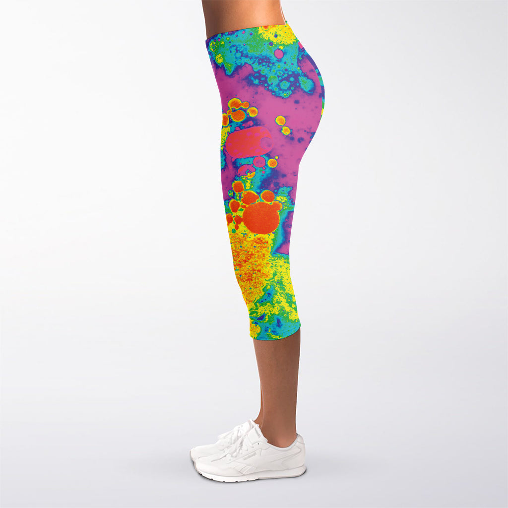 Colorful Acid Melt Print Women's Capri Leggings