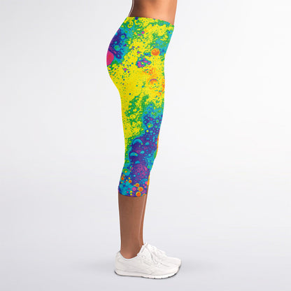 Colorful Acid Melt Print Women's Capri Leggings