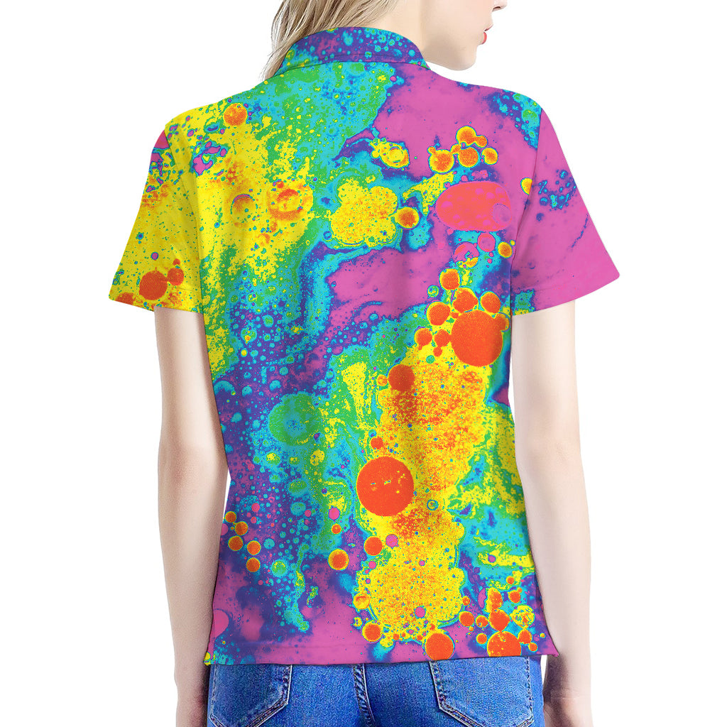 Colorful Acid Melt Print Women's Polo Shirt