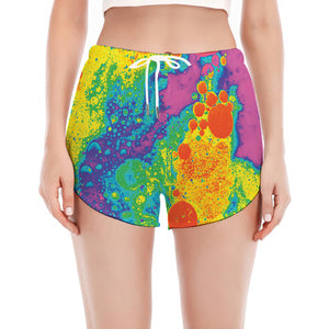 Colorful Acid Melt Print Women's Split Running Shorts